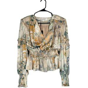 Elliatt Cream Multicolor Floral V-Neck Calvi Cropped Top Women Sz S